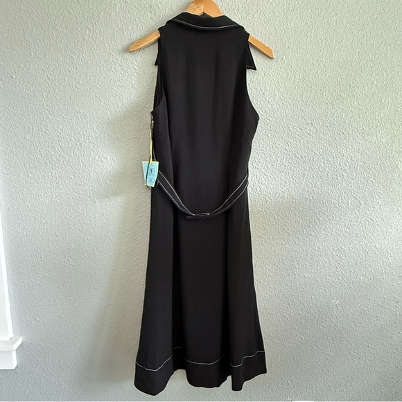 CeCe Sleeveless Belted Waist Midi‎ Dress NWT Size 10 Black & White - Picture 6 of 8